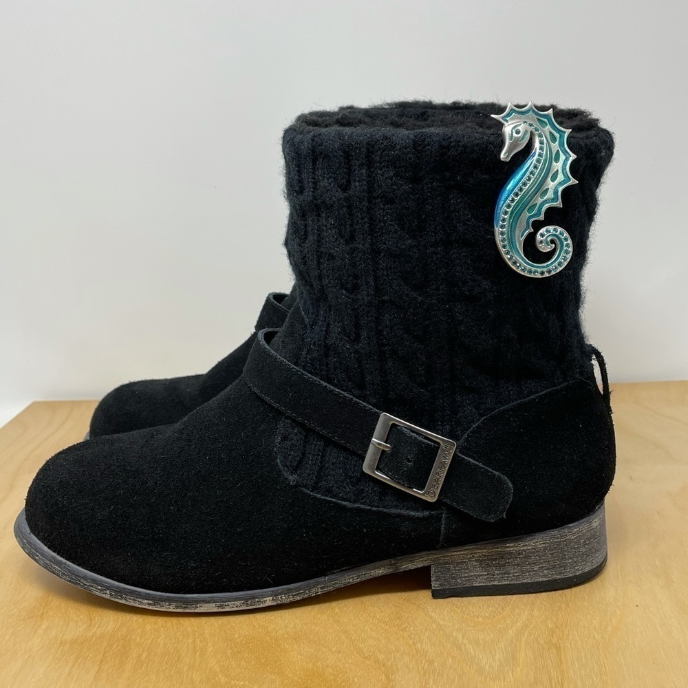 BearPaw Black Suede/Knit Shania Ankle Boots Sz 9